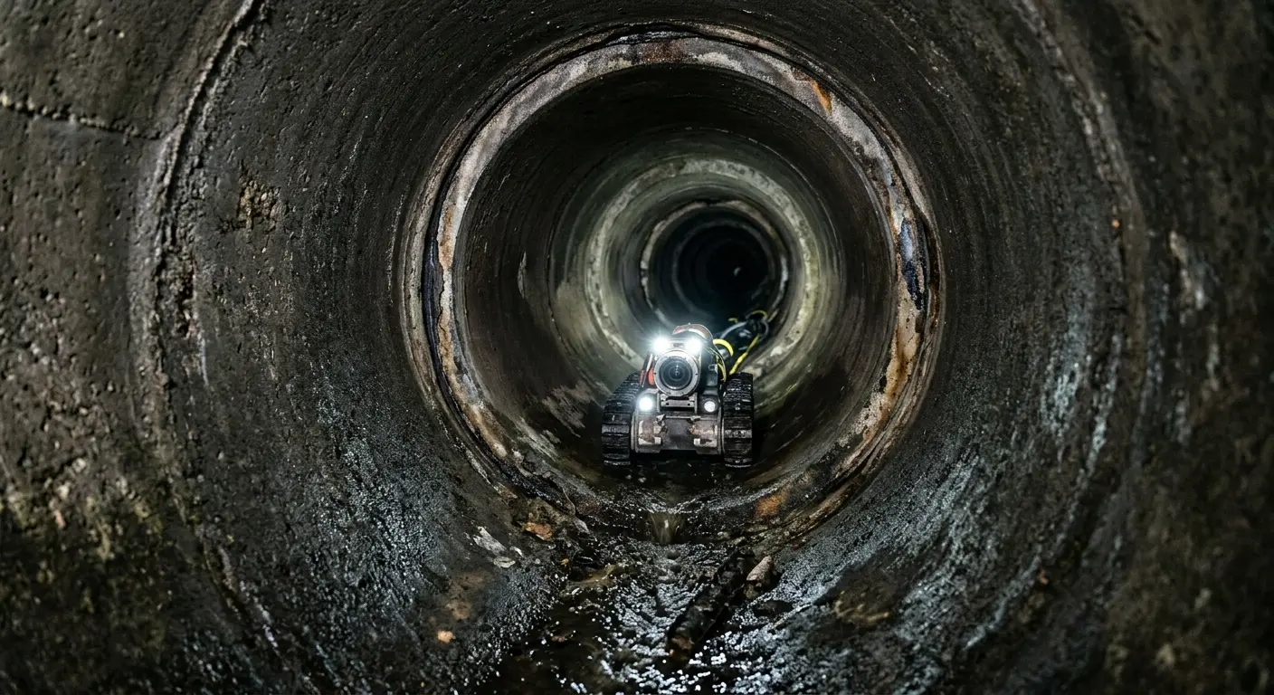 Robotic sewer camera inspecting pipe interior for Sewer Line Cleaning in Kings Park West